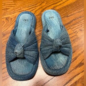 Zara blue denim sandal slides